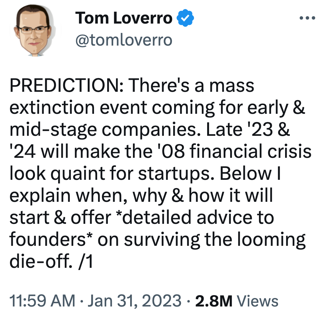 Tom Loverro Tweet Mass Extinction Prediction 20230131.png